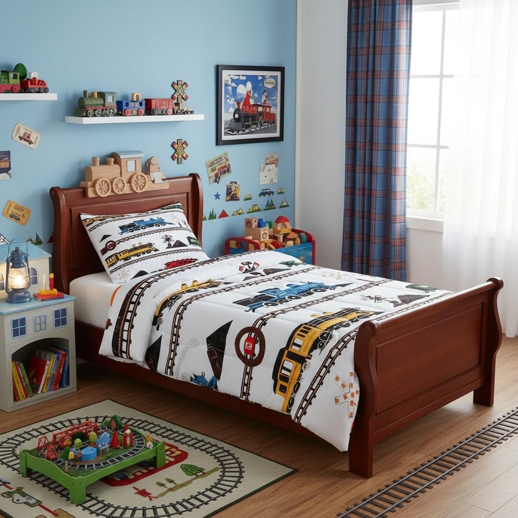 Erosebridal Cartoon Train Comforter Set Twin Kids Bedding for Boys Girls