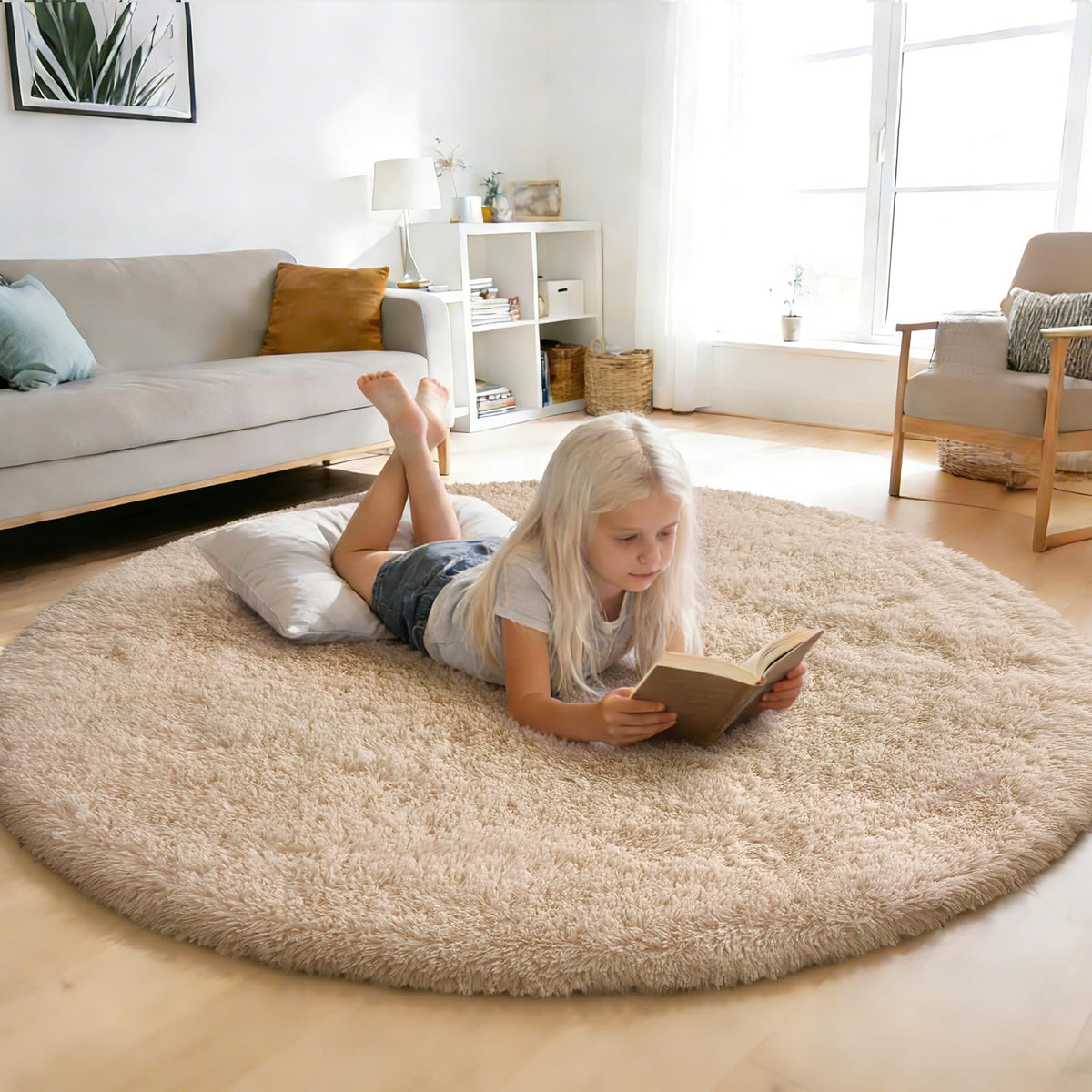 5x8 Shag Area Rug for Bedroom,Grey and Black Fluffy Rugs for Living Room