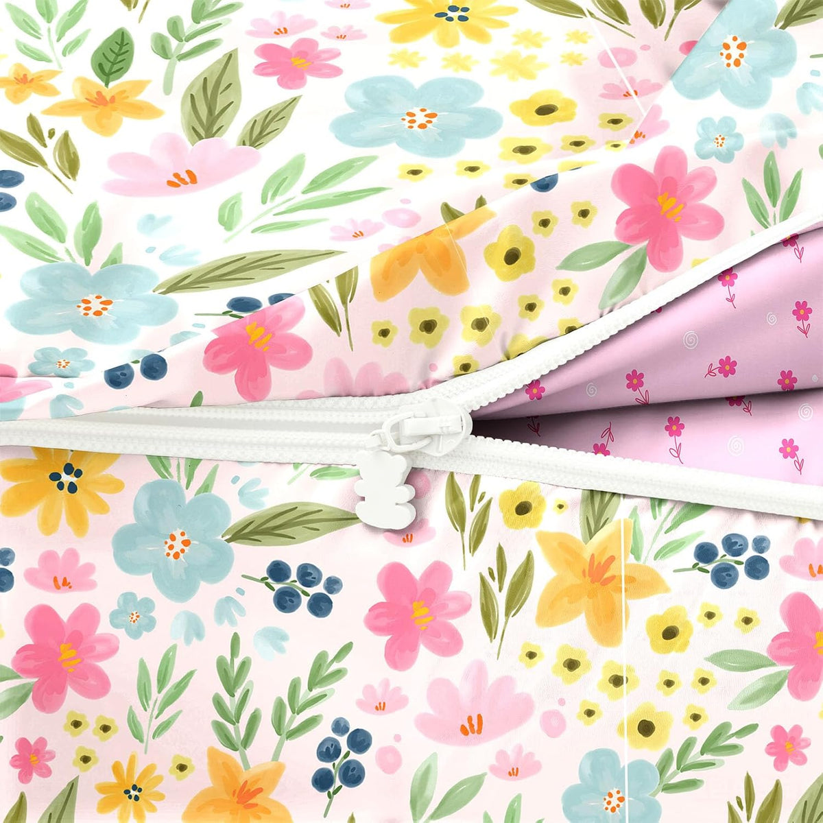 Floral Zipper Bedding Twin Girls Pink Bedding for Girls Flower Comforter All in one Zipper Kids Bedding