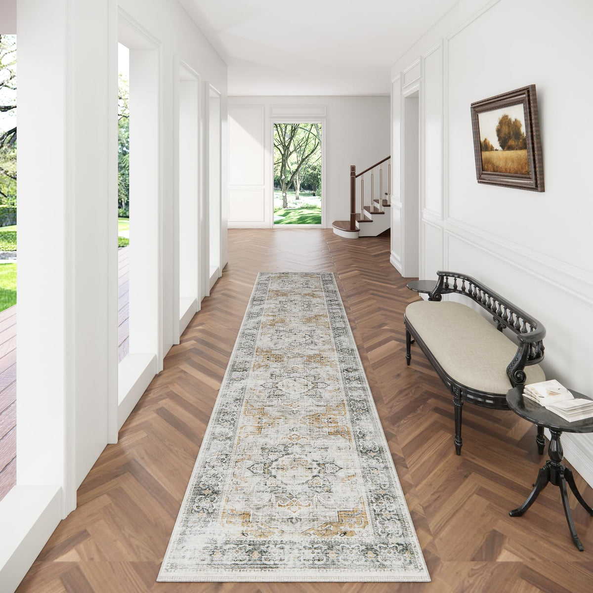 5x7 Area Rug for Living Room: Washable Bedroom Rug Non Slip Low Pile Carpet