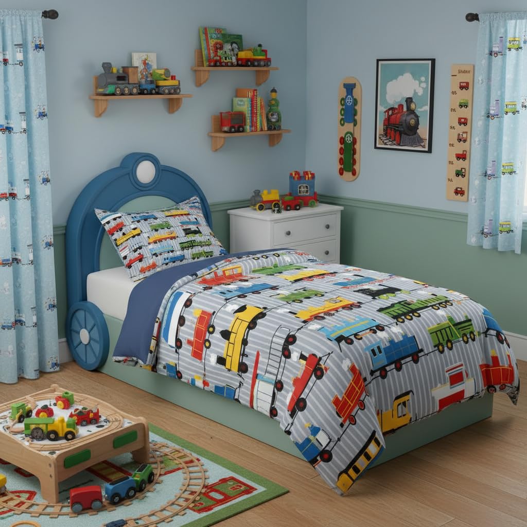 Erosebridal Cartoon Train Comforter Set Twin Kids Bedding for Boys Girls