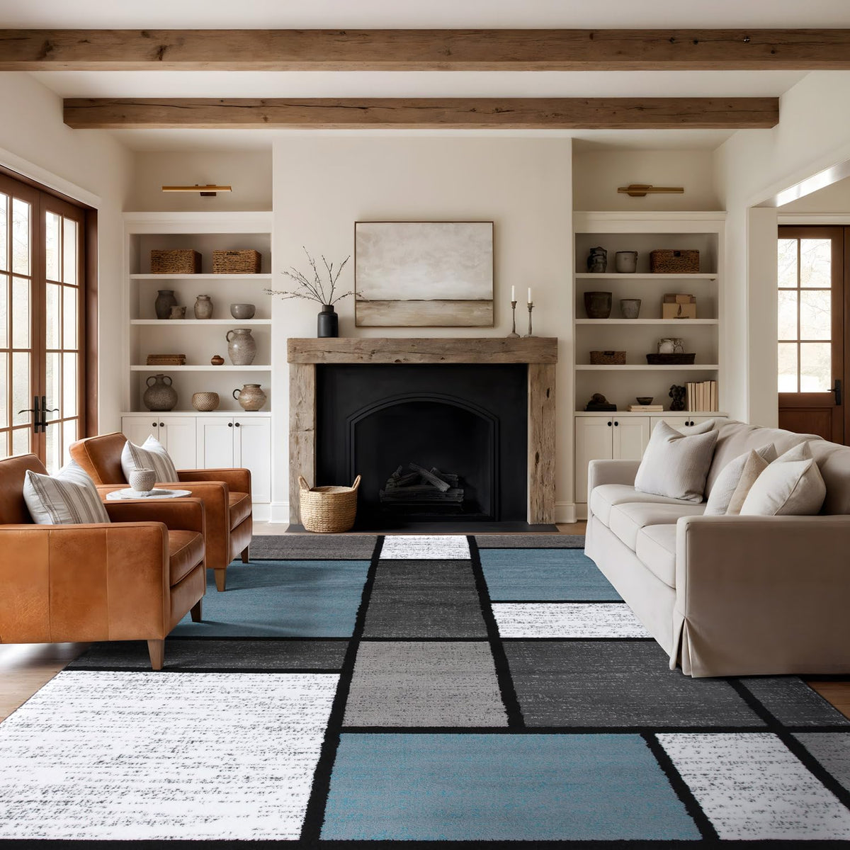 Rugshop Modern Boxes Contemporary Non-Shedding Area Rug Gray 5'3" x 7'3"