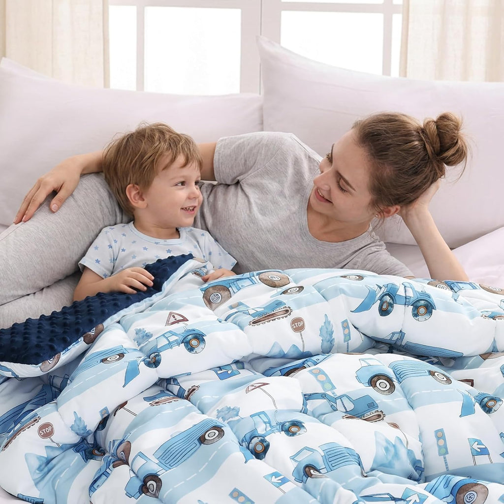 PHF 4 Piece Minky Toddler Bedding Set, Ultra Soft Fluffy Skin-Friendly Soothing Minky Dot Toddler Comforter Set, Unique Pattern Breathable All Season Bedding Set for Boys,Truck