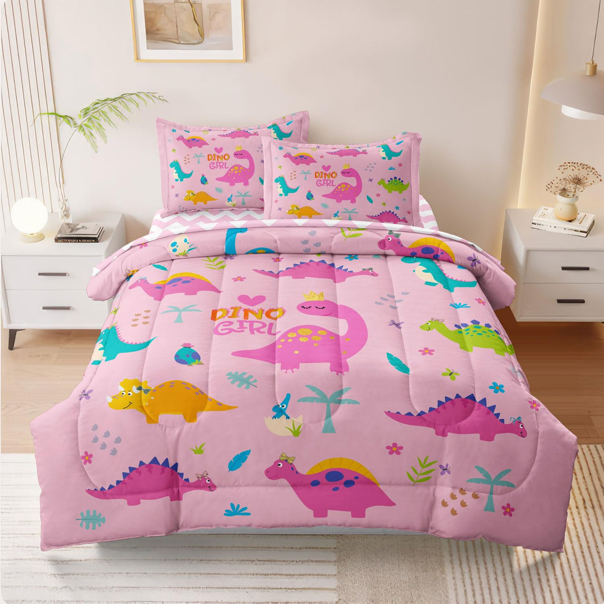 Kids Girls Princess Comforter Set, Twin Size, Pink