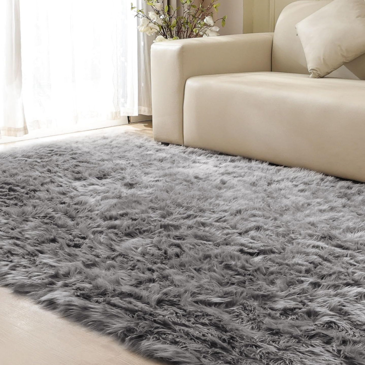 ORINOVA White Faux Sheepskin Fuzzy Fur Rugs for Bedroom Small Machine Washable Fluffy Area Rugs for Living Room 2x4 Shag Nursery Rug