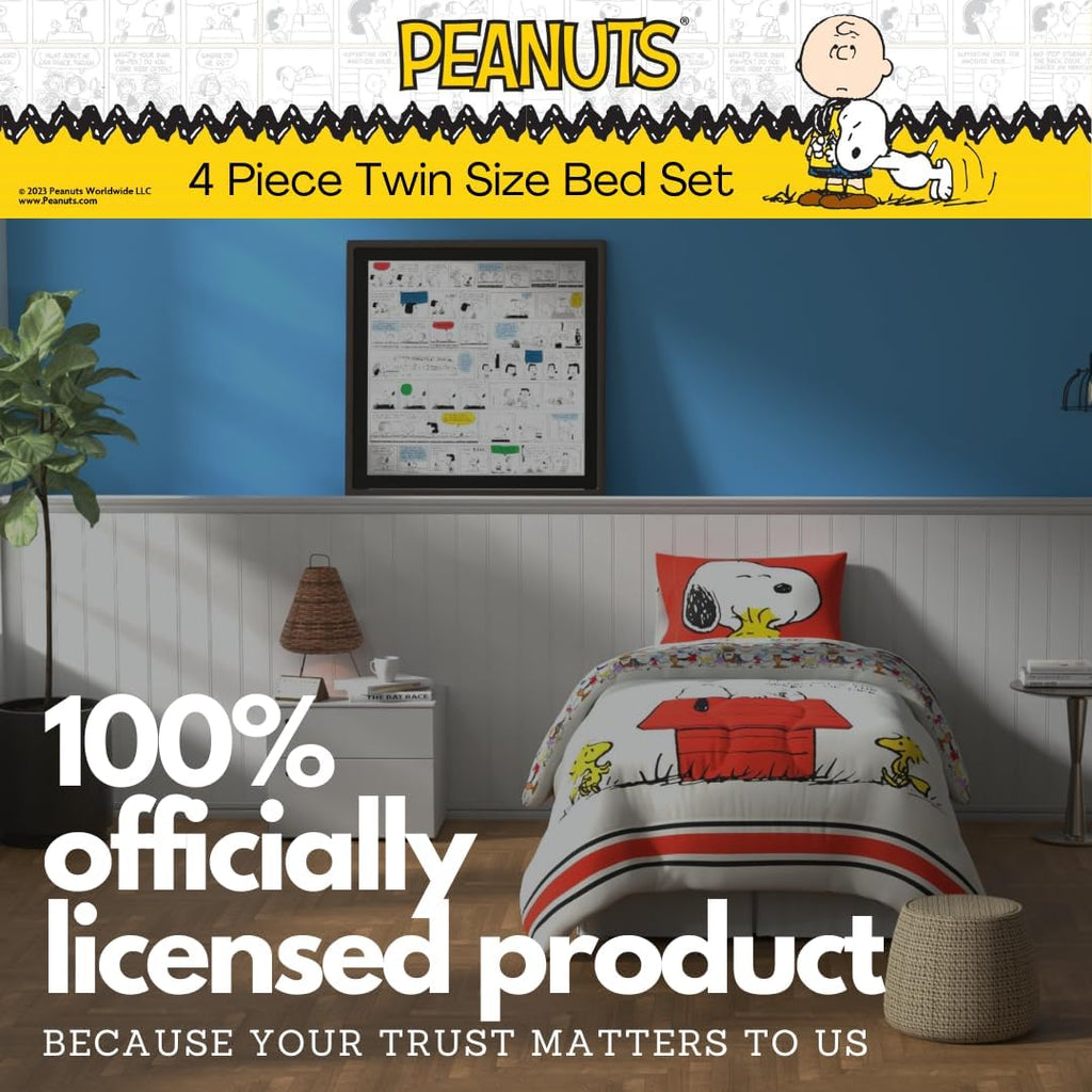 Peanuts® Snoopy Super Soft Reversible Comforter and Sheet Set, 4 Piece Twin Size, (Officially Licensed Product) by Franco Collectibles