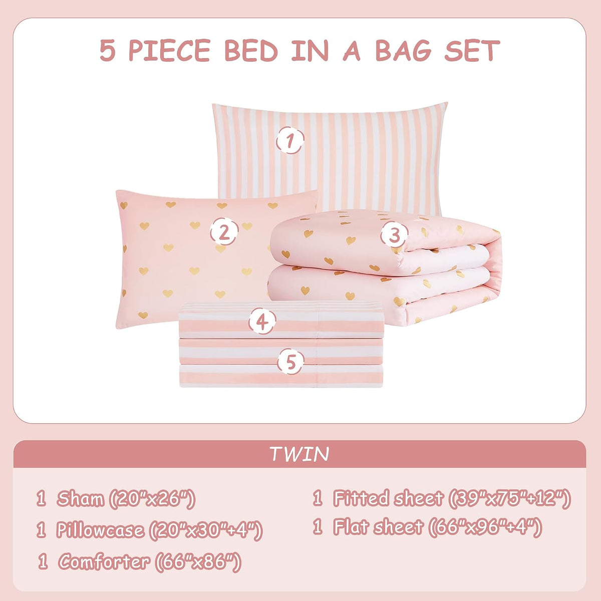 Twin Comforter Set with Sheets for Girls-5 Pieces Twin Bedding Sets