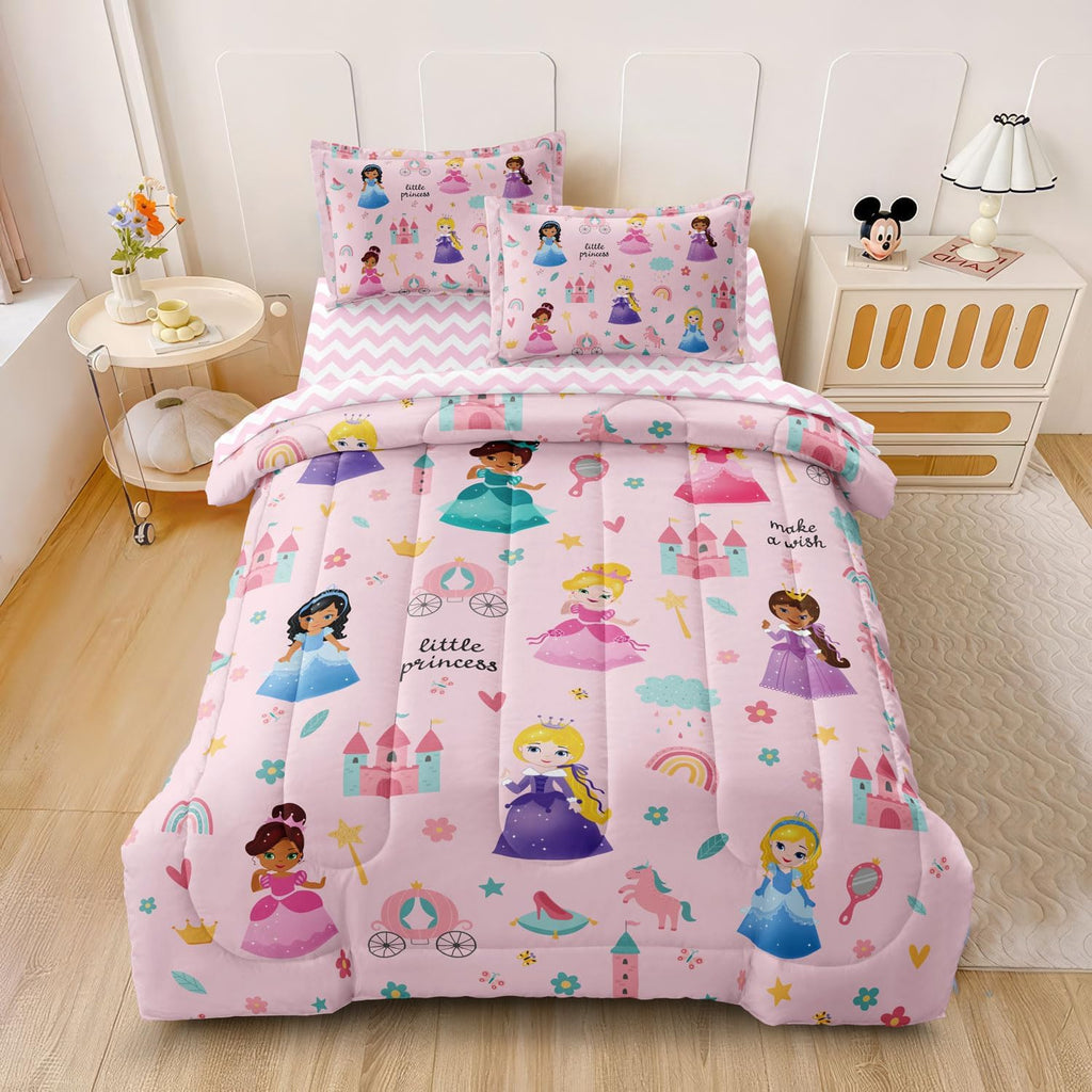 Kids Girls Princess Comforter Set, Twin Size, Pink