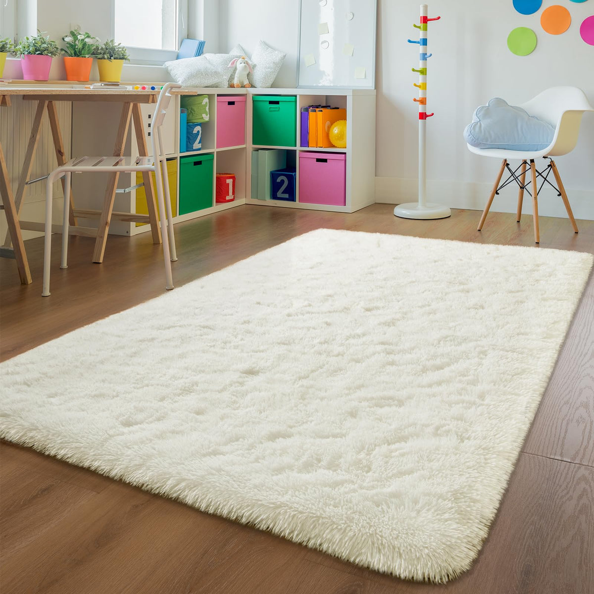 Andecor Soft Fluffy Bedroom Rugs, 4 x 6 Feet Indoor Shaggy Plush Area Rug for Boys Girls Kids Baby College Dorm Living Room Home Decor Floor Carpet, Grey
