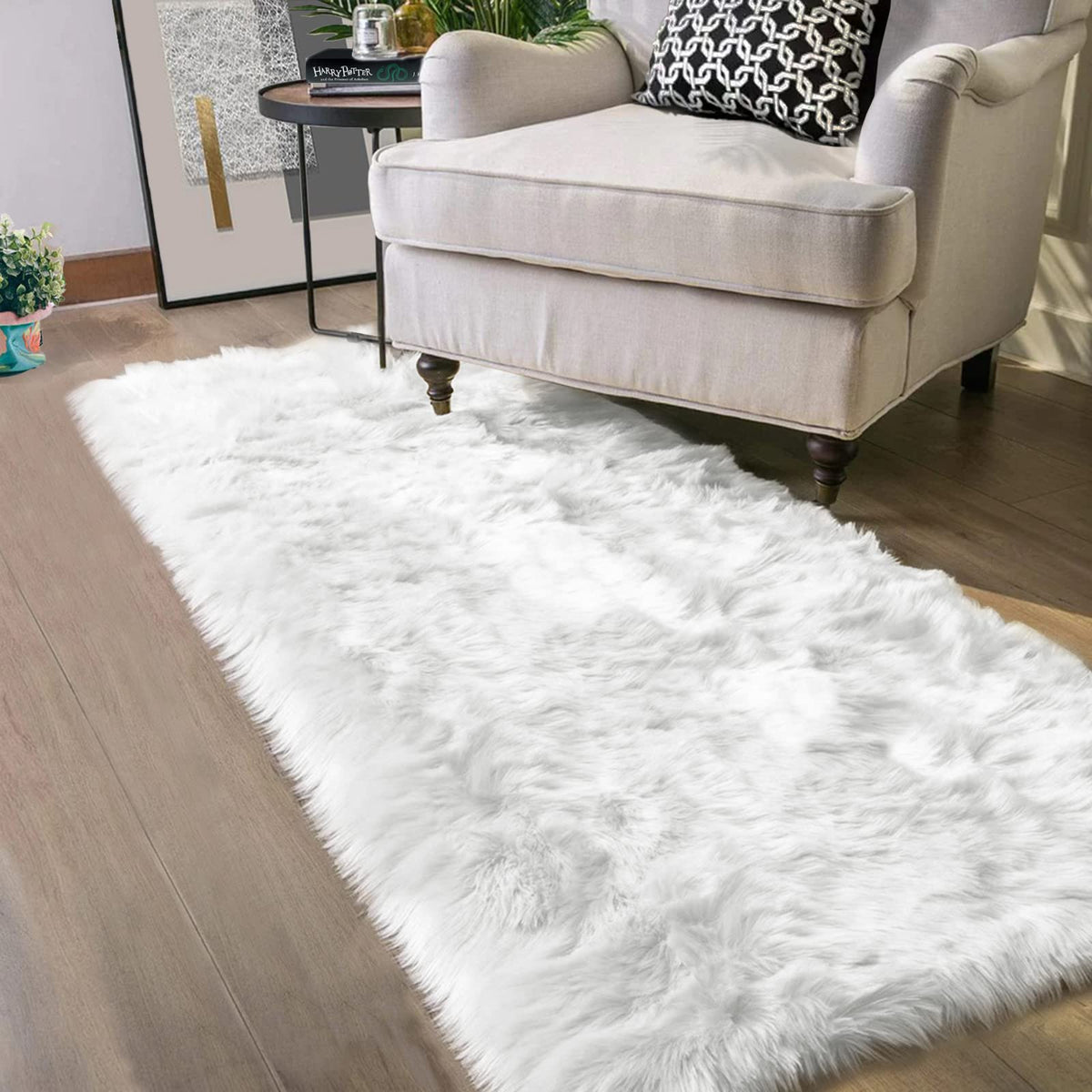 Latepis White Faux Fur Sheepskin Rug 4x6 for Living Room, Fuzzy Rugs Fluffy Washable Rug for Bedroom, Playroom, Luxury Room Decor, Rectangle