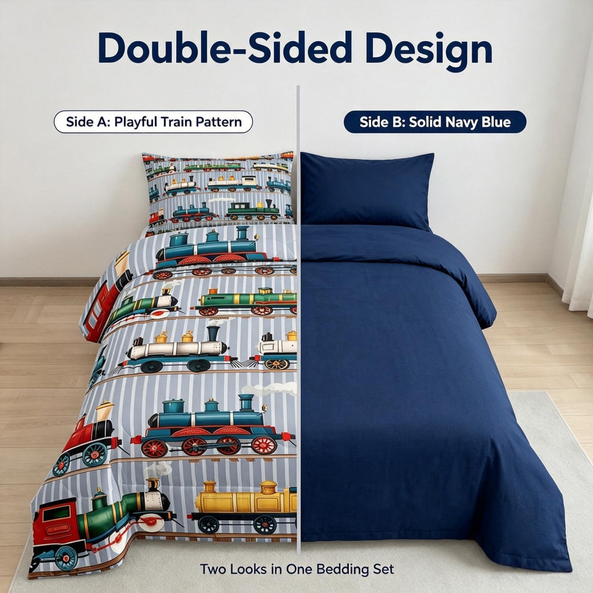 Erosebridal Cartoon Train Comforter Set Twin Kids Bedding for Boys Girls