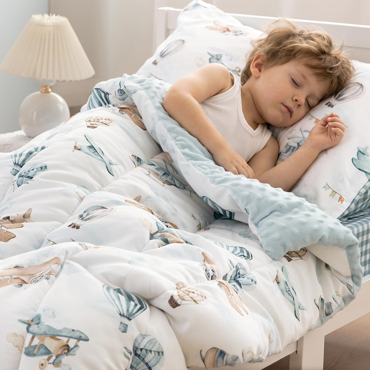 PHF 4 Piece Minky Toddler Bedding Set, Ultra Soft Fluffy Skin-Friendly Soothing Minky Dot Toddler Comforter Set, Unique Pattern Breathable All Season Bedding Set for Boys,Truck