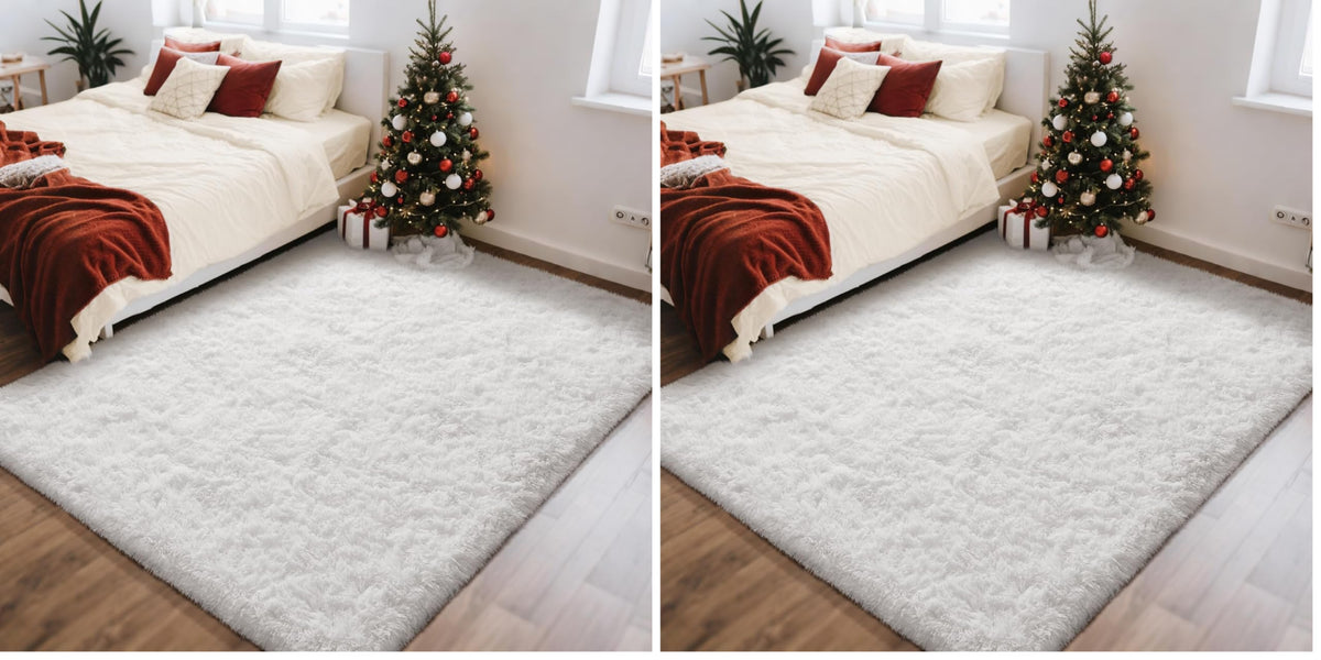 Ophanie Round Rugs 5Ft Ivory Circle Area Rug,Baby Nursery Living Room Bedroom Decor Circular Carpet 5 Foot,Fluffy Fuzzy Shag Plush Cream for Kids Boys Girls Teen with Over 99 pcs Pile fibers