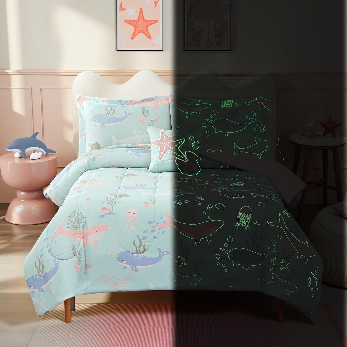 Twin Comforter Set for Girls - 3 Pieces Pink Rainbow Twin Bedding Sets