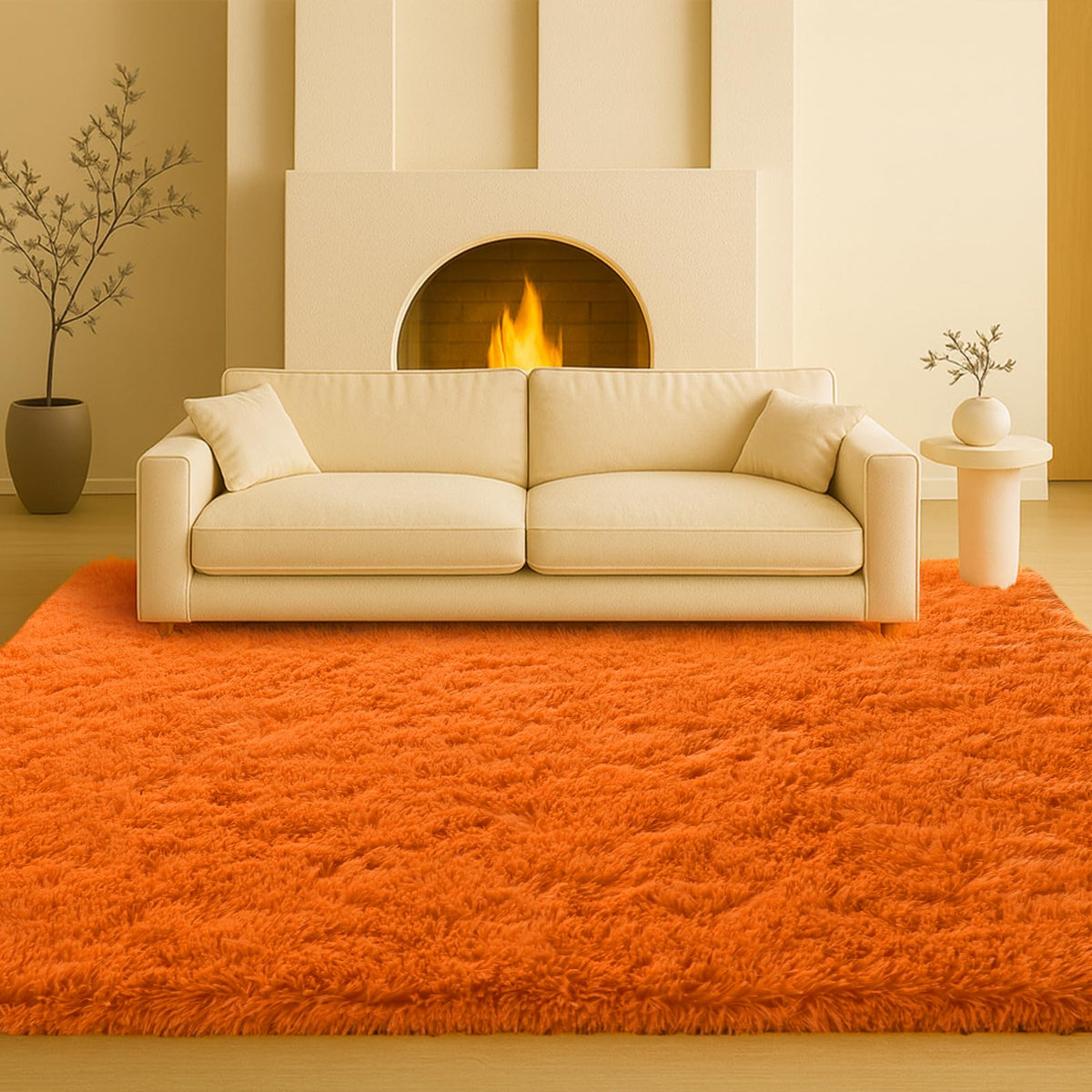 8x10 Cream Fluffy Shag Area Rug, Non-Slip Soft Carpet for Home
