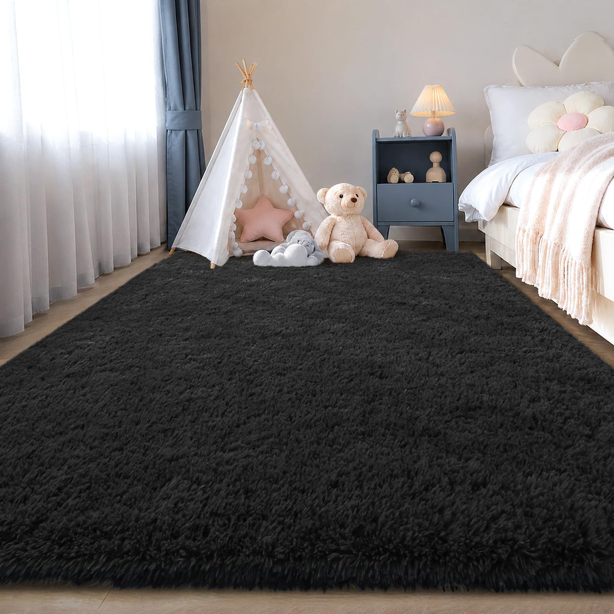Zentavio Area Rugs for Living Room Grey Rugs for Bedroom 4x6 Carpet Fluffy Furry Soft Shag Aesthetic Plush High Pile Gray Throw Rug for Nursery Kids Room Dorm