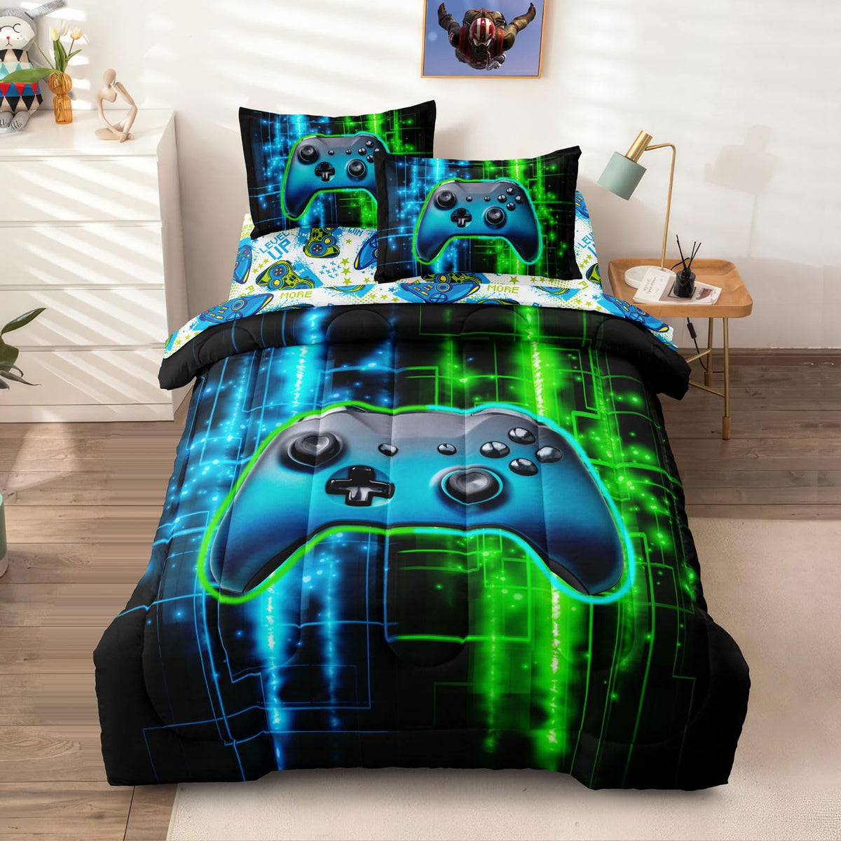 Kid Twin Quilts Comforter Set Dinosaur Bedding Set for Boys, Blue