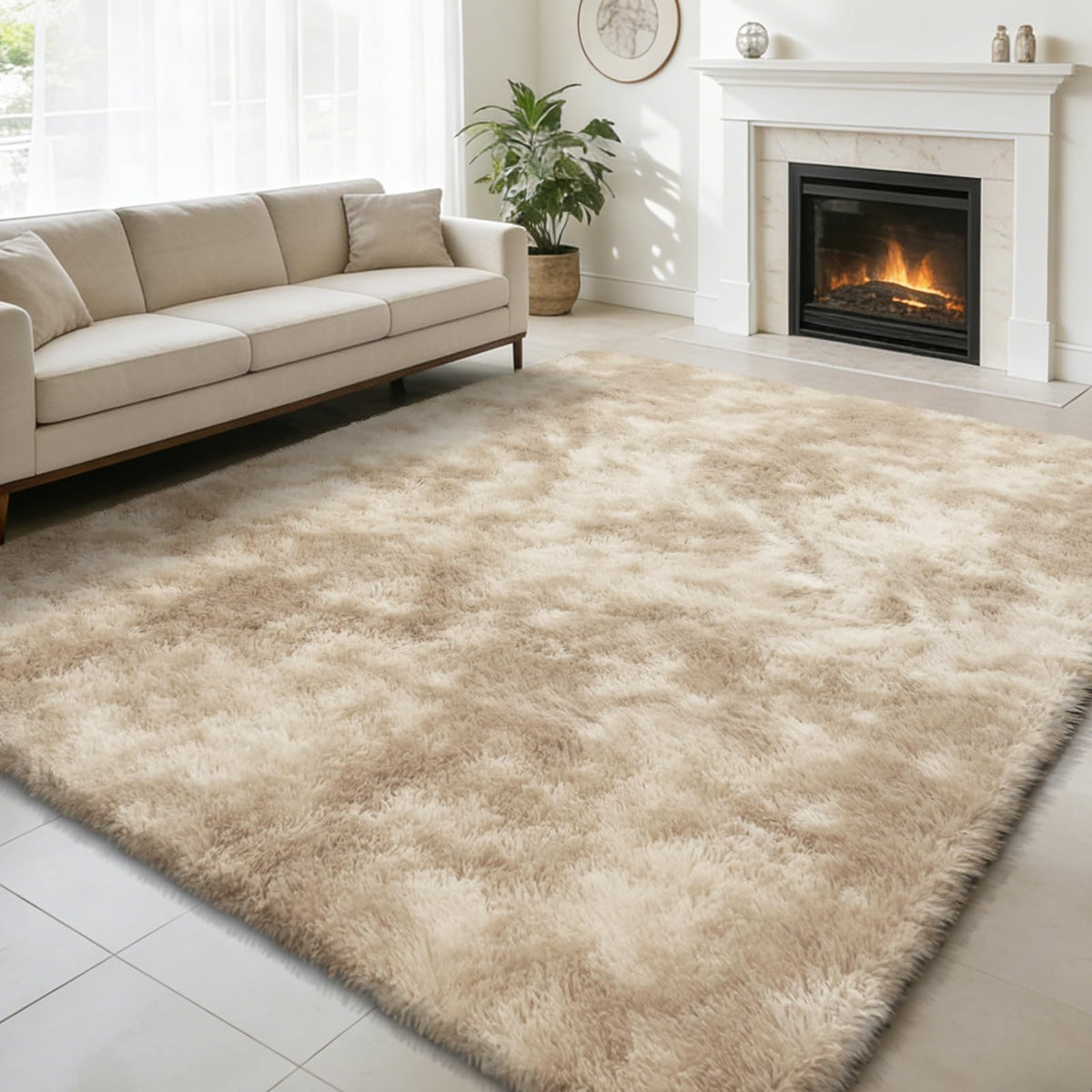 5x8 Shag Area Rug for Bedroom,Grey and Black Fluffy Rugs for Living Room