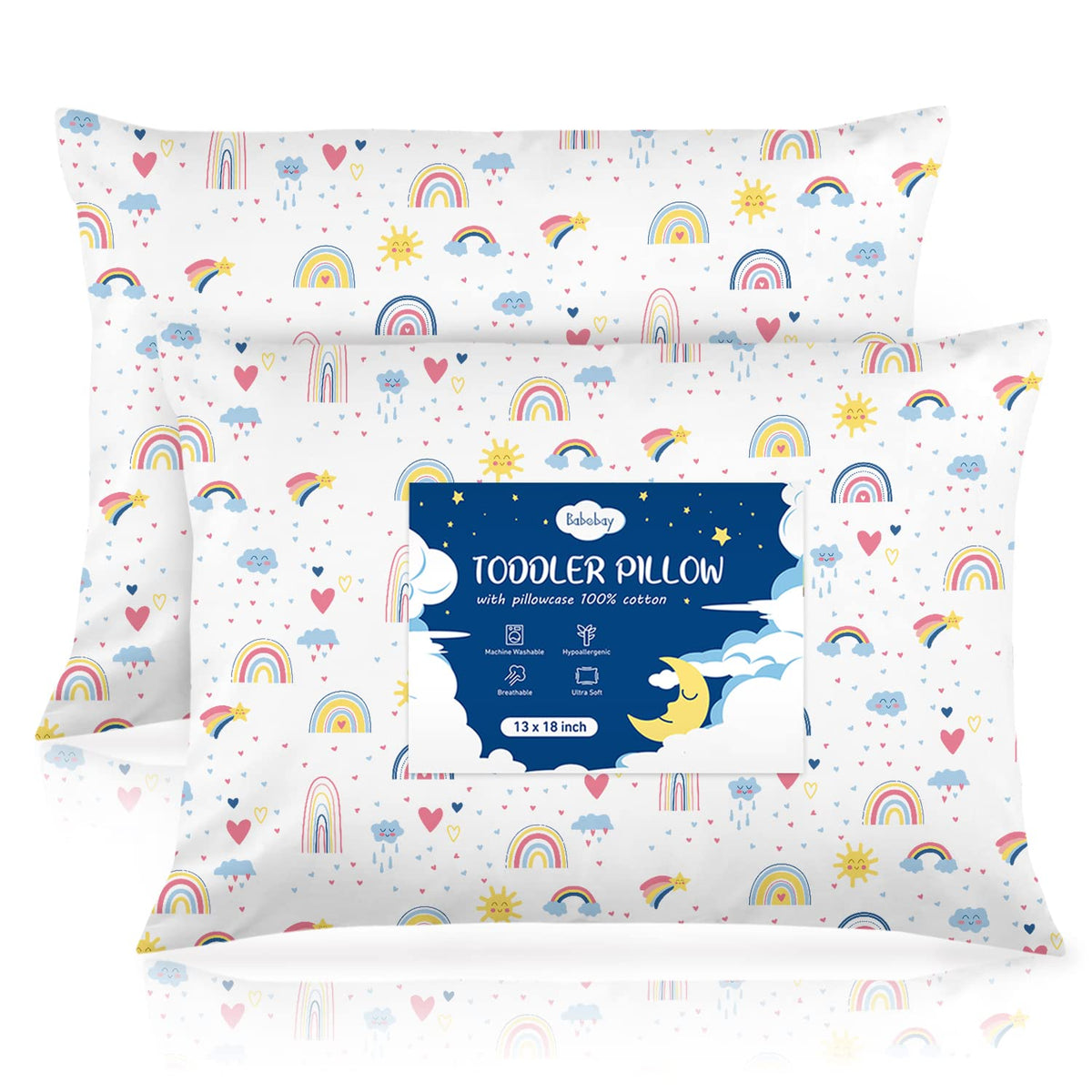 Babebay Toddler Pillow,13X18 Soft Toddler Pillows for Sleeping, Machine Washable Kids Pillow with Cotton Pillowcase, Perfect for Travel (White)