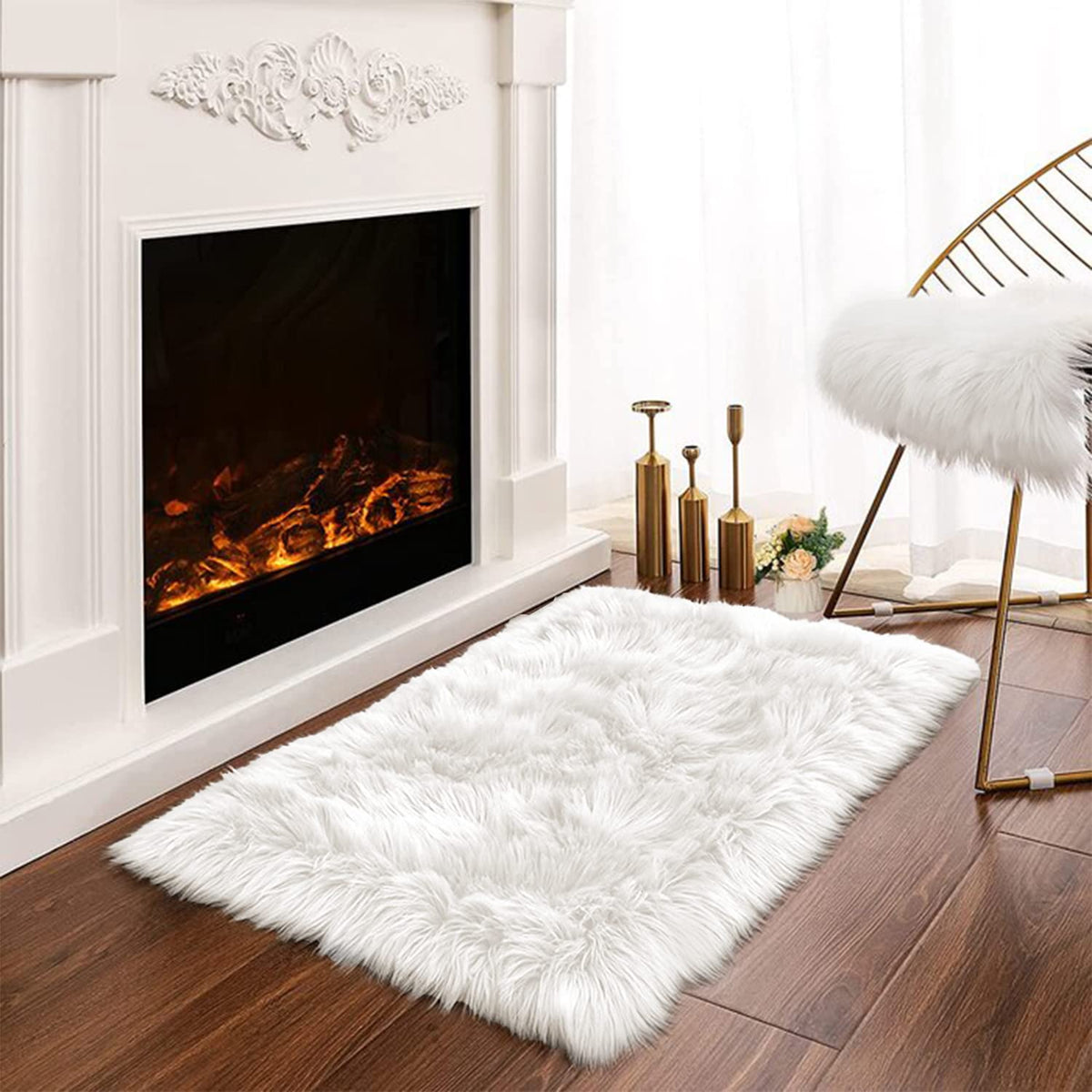 Latepis White Faux Fur Sheepskin Rug 4x6 for Living Room, Fuzzy Rugs Fluffy Washable Rug for Bedroom, Playroom, Luxury Room Decor, Rectangle