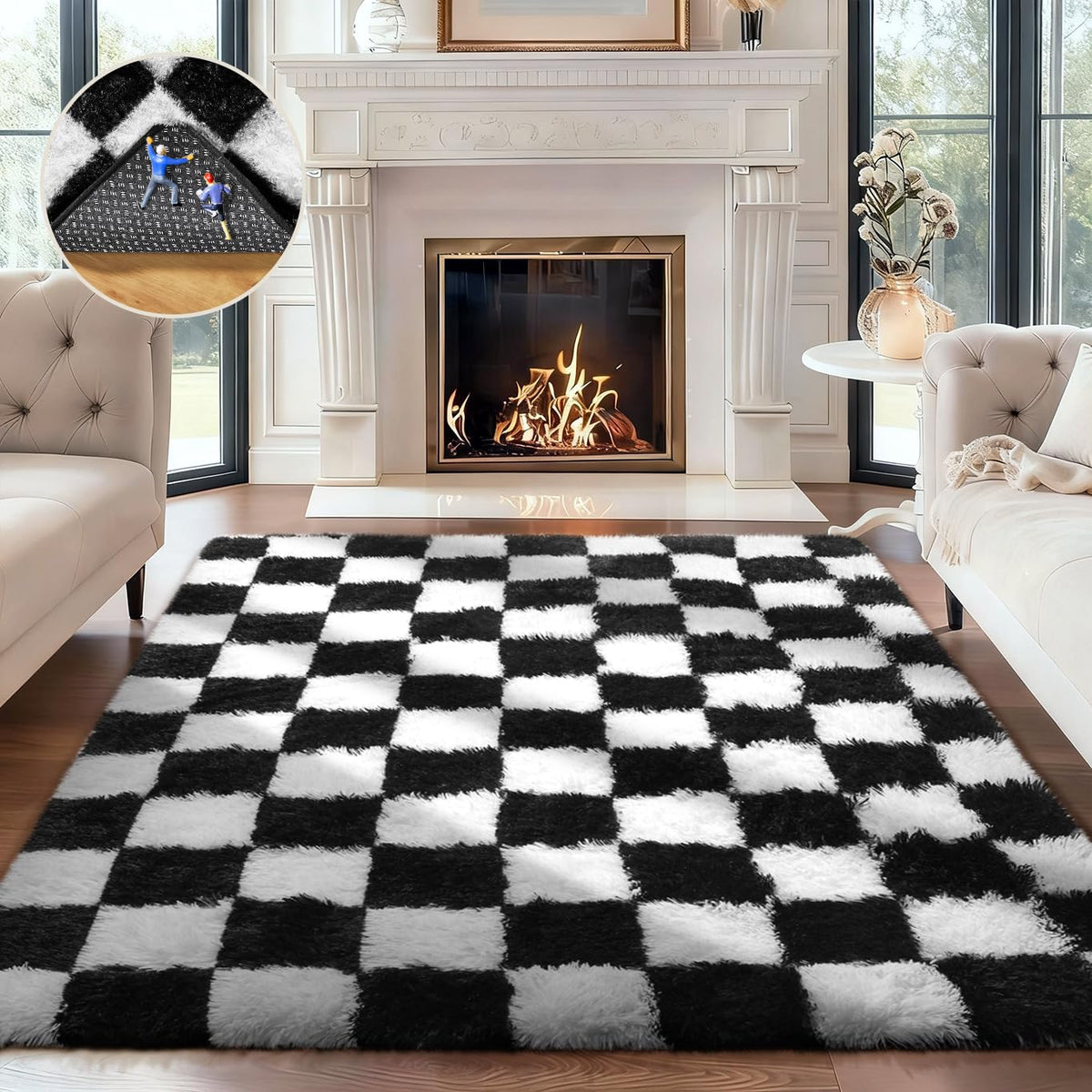 Ophanie Round Rugs 5Ft Ivory Circle Area Rug,Baby Nursery Living Room Bedroom Decor Circular Carpet 5 Foot,Fluffy Fuzzy Shag Plush Cream for Kids Boys Girls Teen with Over 99 pcs Pile fibers