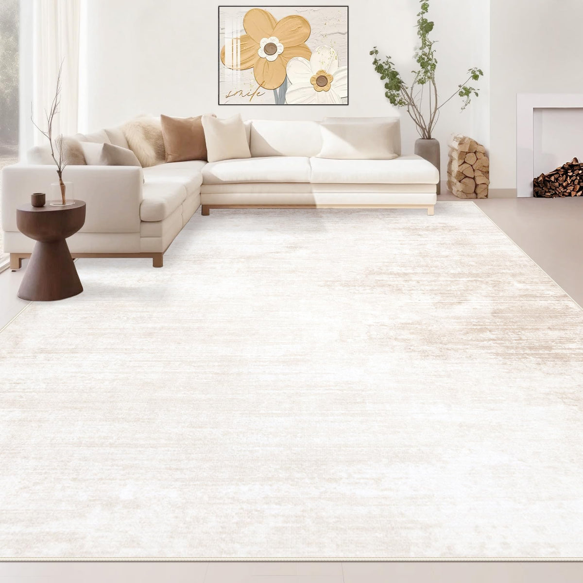 Area Rugs 5x7 Living Room: Washable Rug Modern Abstract Large Rug Soft Non Slip Neutral Rugs Stain Resistant Indoor Carpet for Bedroom Kitchen Dining Room Table Nursery Home Office Rugs(Beige,5'x7')