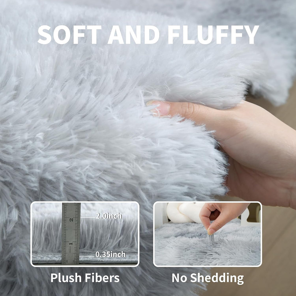 4x6 Light Grey Fluffy Shag Rug for Bedroom, Plush Washable Carpet