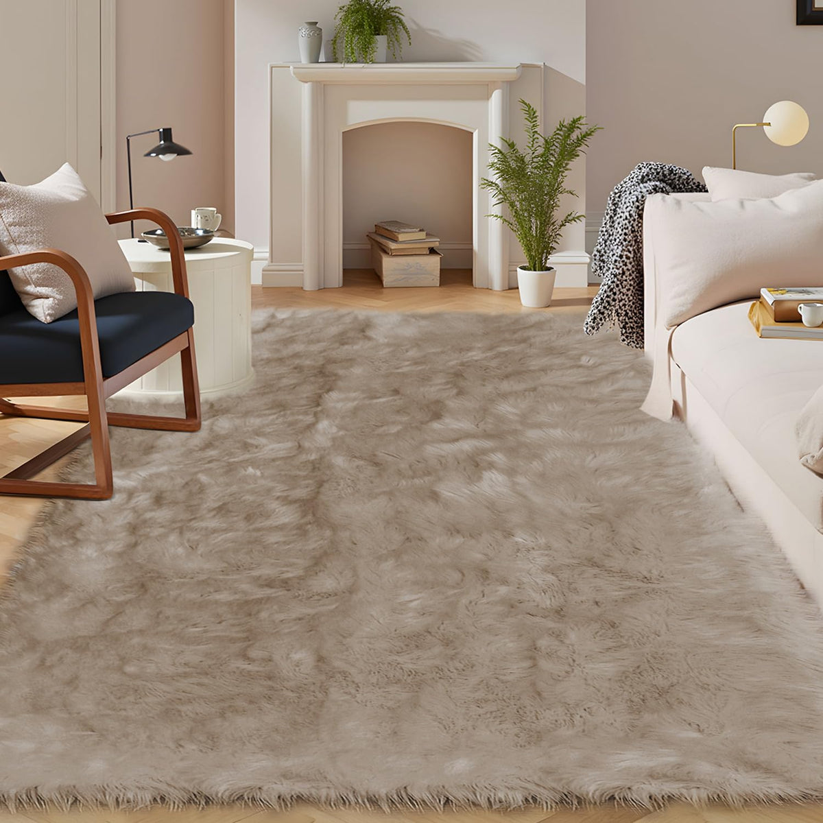 Latepis White Faux Fur Sheepskin Rug 4x6 for Living Room, Fuzzy Rugs Fluffy Washable Rug for Bedroom, Playroom, Luxury Room Decor, Rectangle