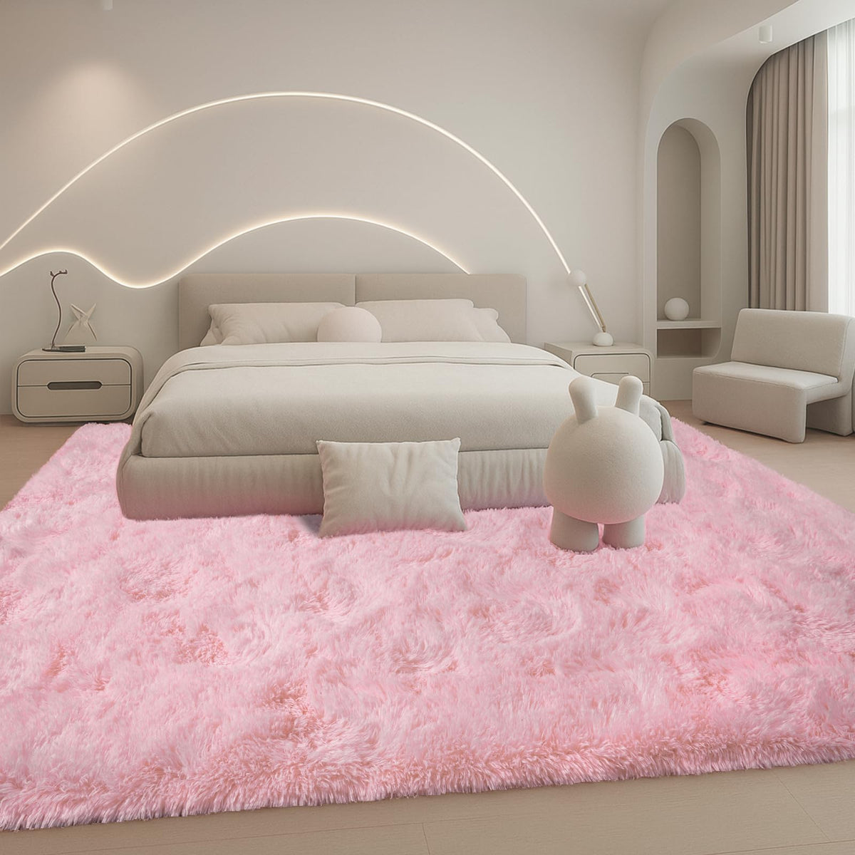 8x10 Cream Fluffy Shag Area Rug, Non-Slip Soft Carpet for Home