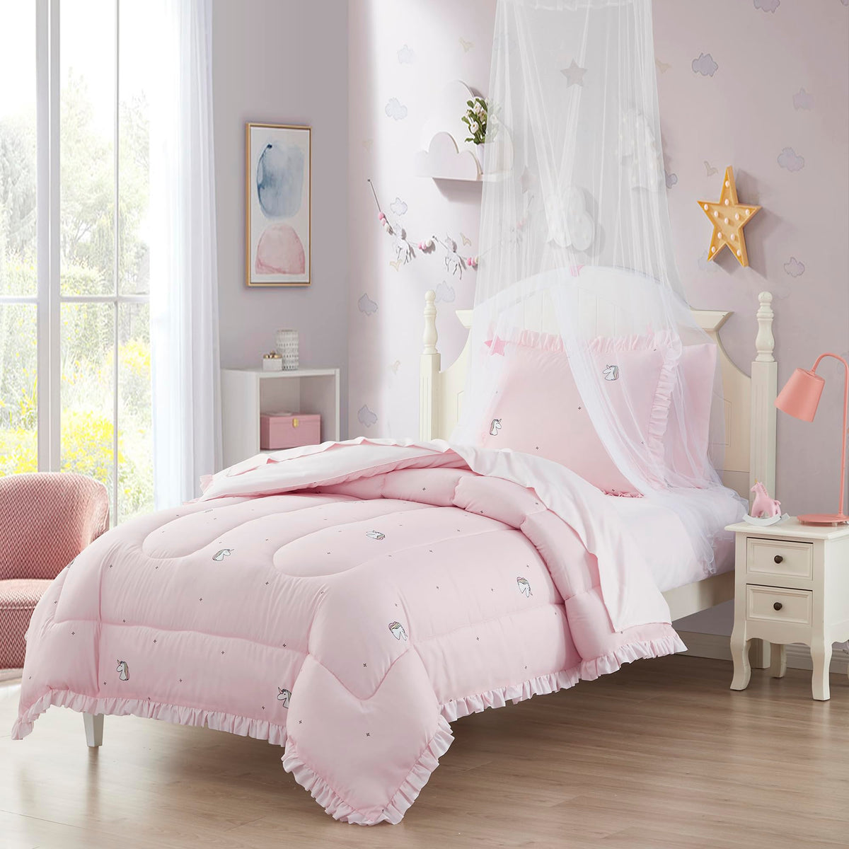 Kids Bedding Set Bed in a Bag for Boys and Girls Toddlers Printed Sheet Set and Comforter, Twin, Fairytale Princess