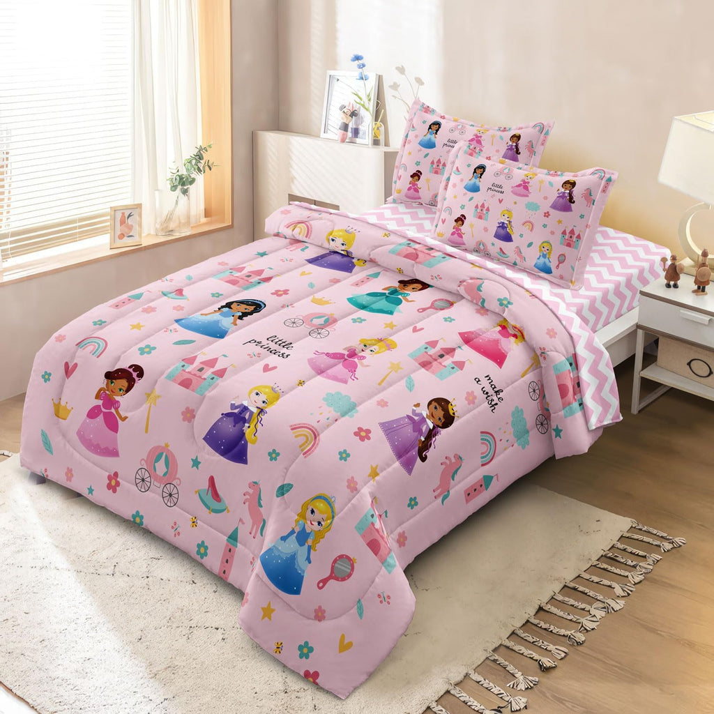 Kids Girls Princess Comforter Set, Twin Size, Pink