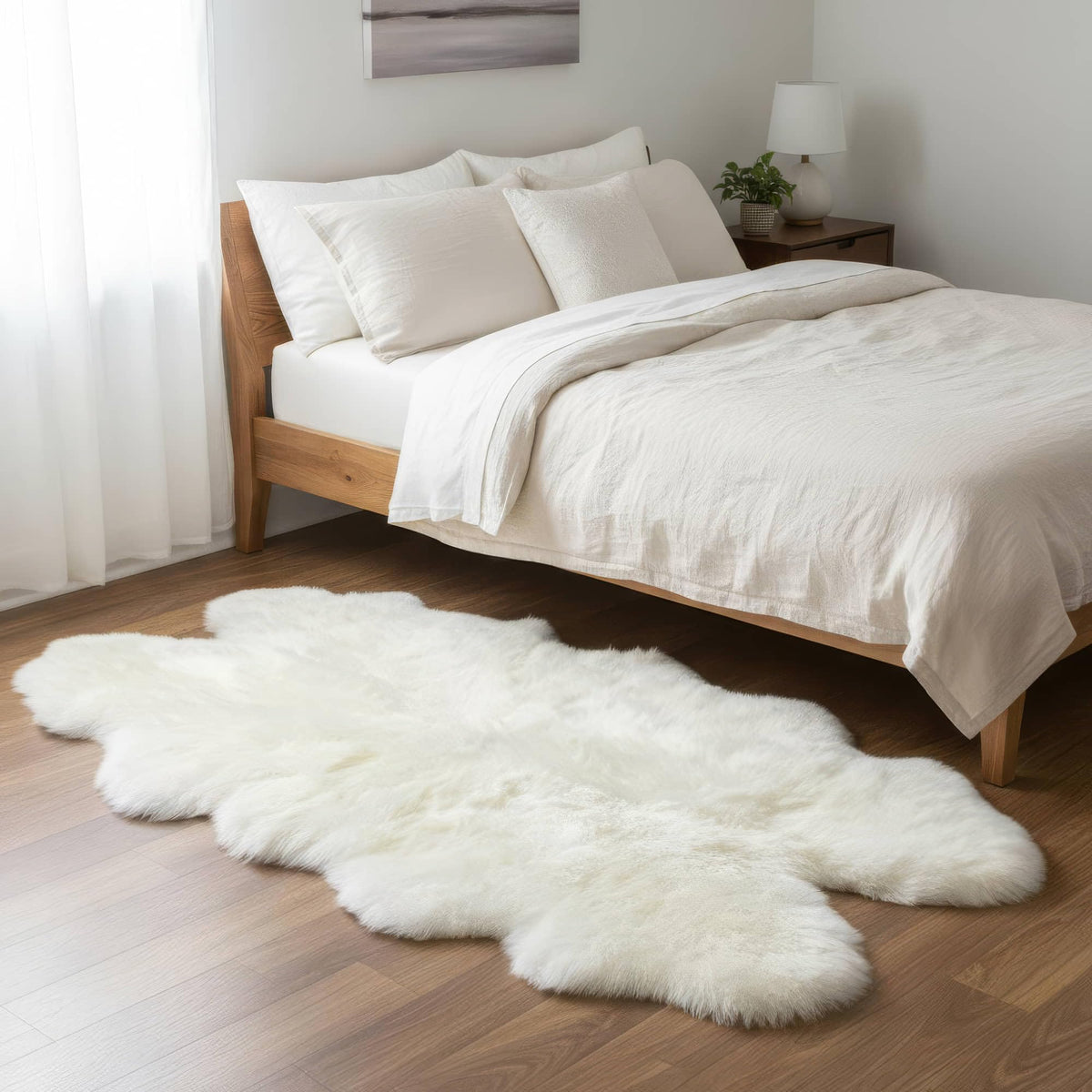 Genuine Sheepskin Rug & Chair Cover Ivory 2X3 Real Fur Throw for Bedroom