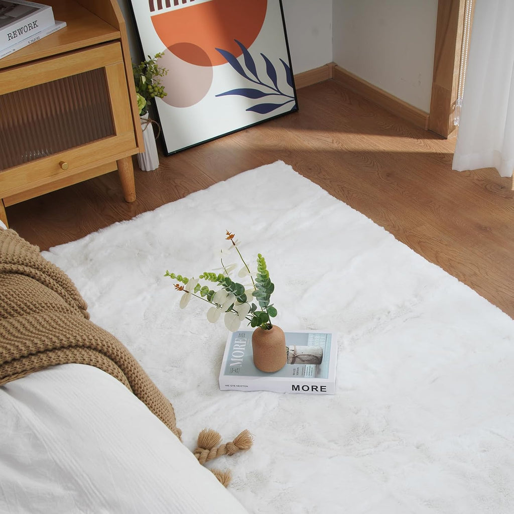 Latepis Washable Rugs 3x5 White Fluffy Shag Rug Shaggy Rug for Living Room Super Soft Area Rugs for Bedroom Nursery