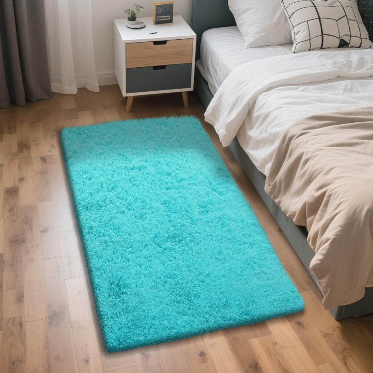 4x6 Beige Rug for Bedroom, Fluffy Shag Area Rug Small Rug Bedroom Carpet