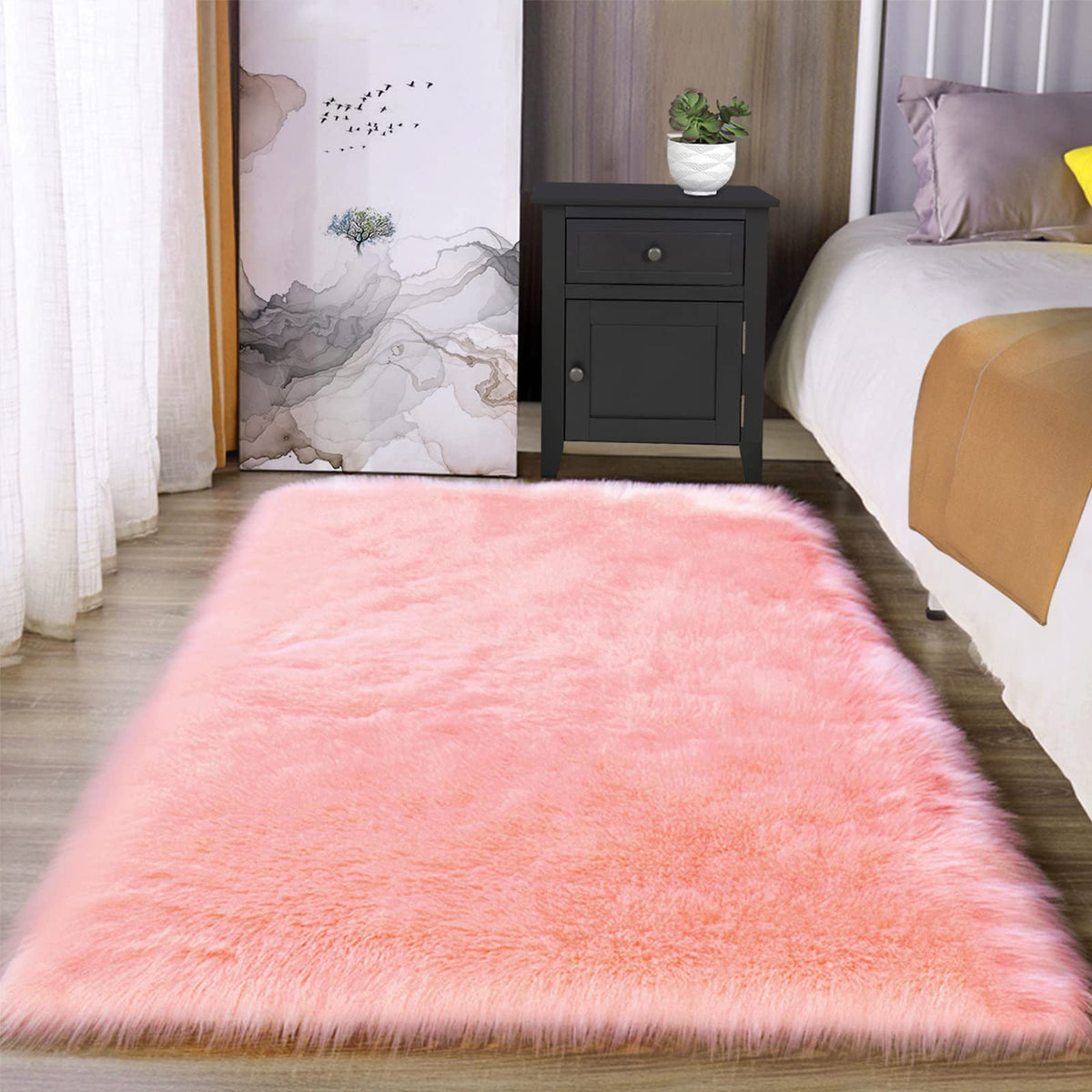 Latepis White Faux Fur Sheepskin Rug 4x6 for Living Room, Fuzzy Rugs Fluffy Washable Rug for Bedroom, Playroom, Luxury Room Decor, Rectangle