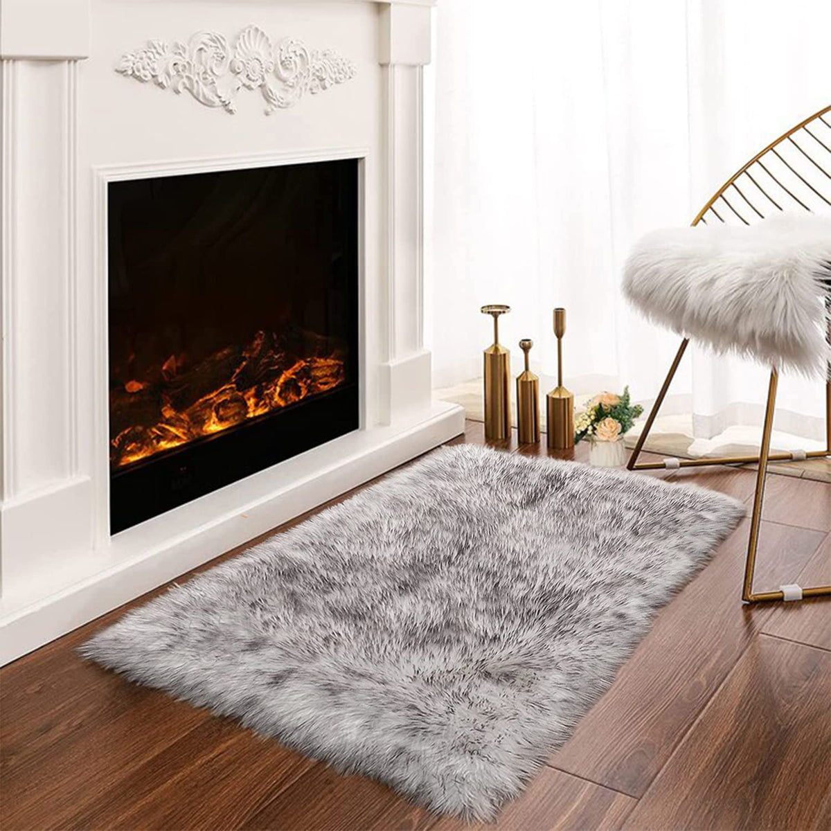 Latepis White Faux Fur Sheepskin Rug 4x6 for Living Room, Fuzzy Rugs Fluffy Washable Rug for Bedroom, Playroom, Luxury Room Decor, Rectangle