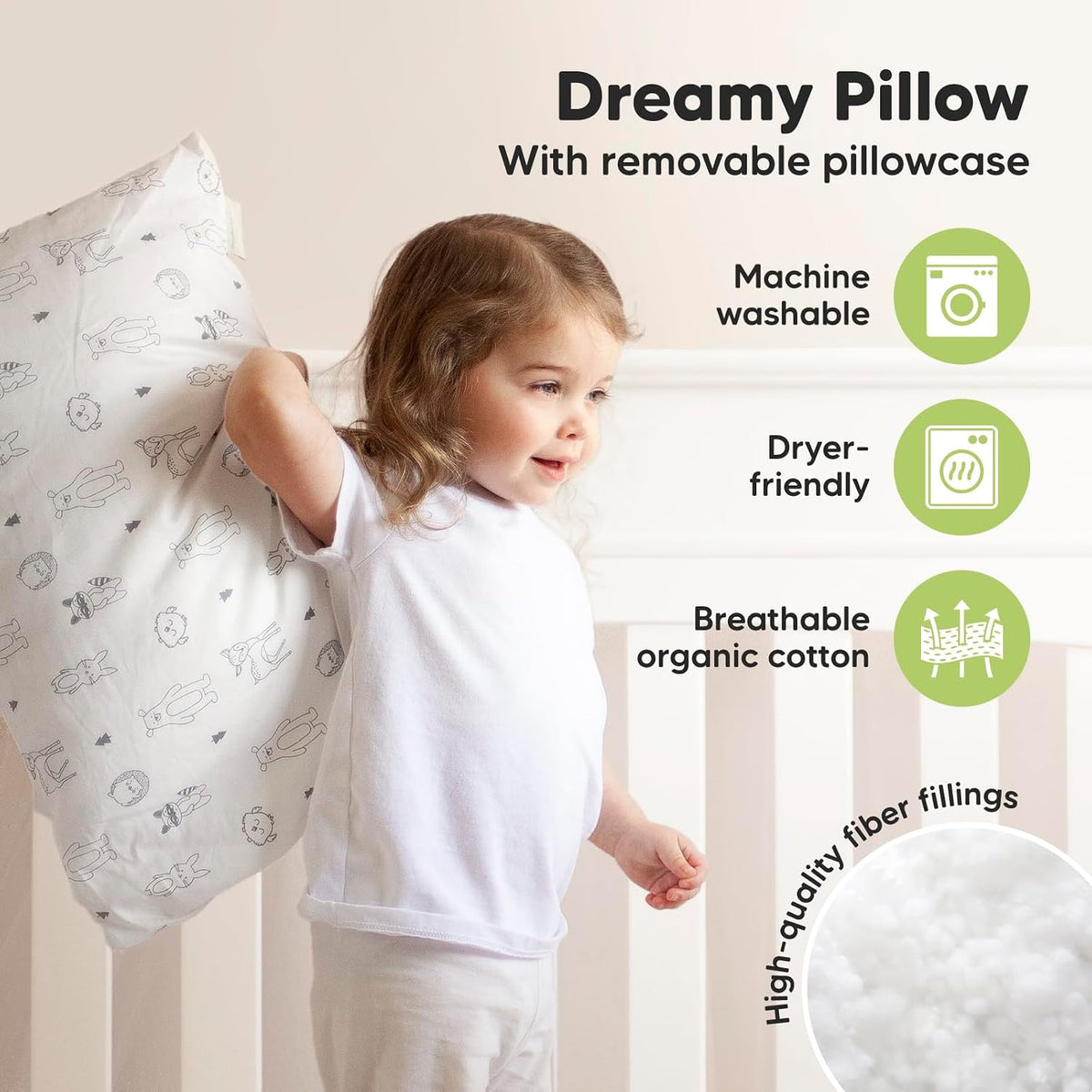 KeaBabies Organic Toddler Pillow with Pillowcase, Jumbo 14X20 (KeaFriends)