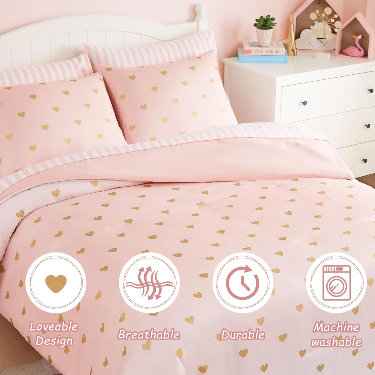 Twin Comforter Set with Sheets for Girls-5 Pieces Twin Bedding Sets