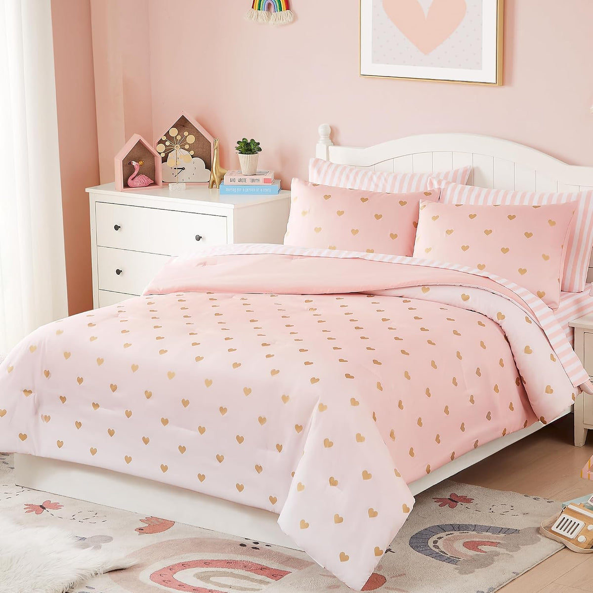 Twin Comforter Set with Sheets for Girls-5 Pieces Twin Bedding Sets