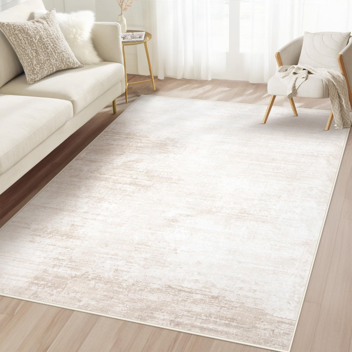 Area Rugs 5x7 Living Room: Washable Rug Modern Abstract Large Rug Soft Non Slip Neutral Rugs Stain Resistant Indoor Carpet for Bedroom Kitchen Dining Room Table Nursery Home Office Rugs(Beige,5'x7')
