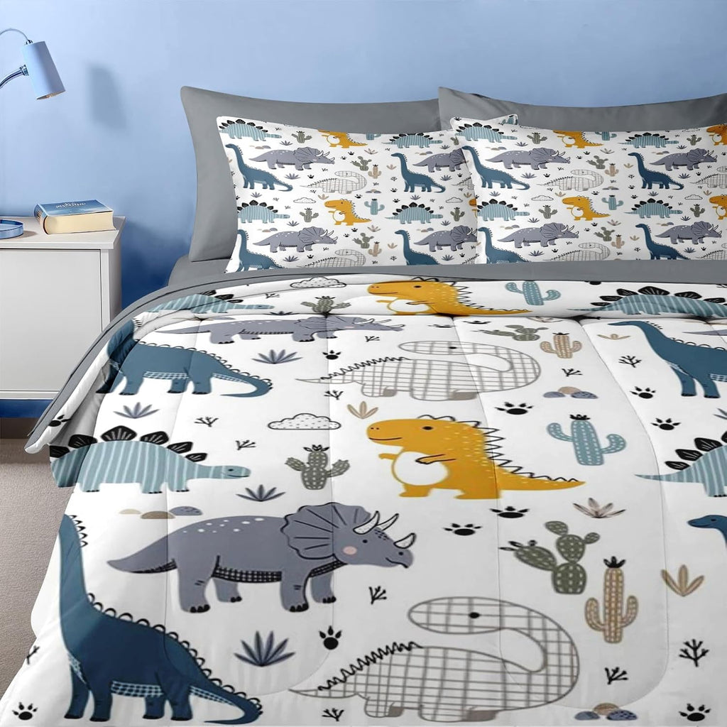 Nesker Twin Comforter Set for Boys, 5 Pieces Dinosaur Bedding for Kids