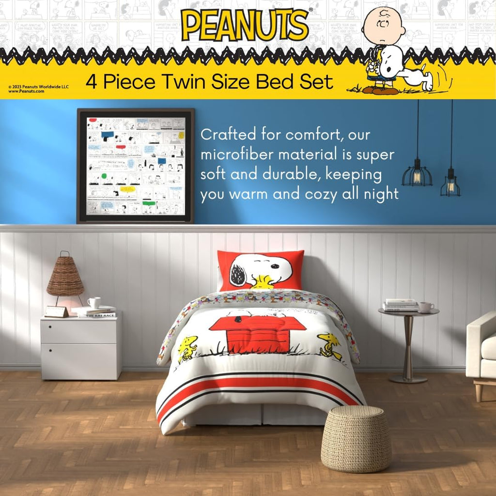 Peanuts® Snoopy Super Soft Reversible Comforter and Sheet Set, 4 Piece Twin Size, (Officially Licensed Product) by Franco Collectibles
