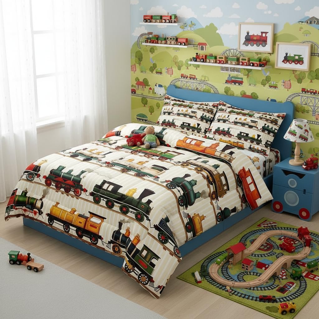 Erosebridal Cartoon Train Comforter Set Twin Kids Bedding for Boys Girls