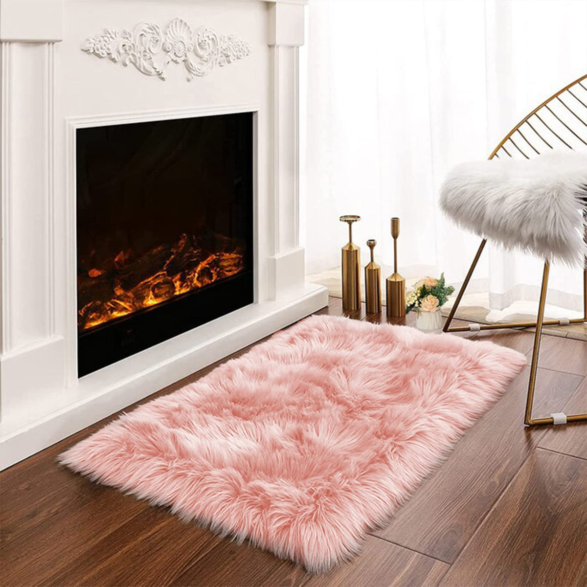 Latepis White Faux Fur Sheepskin Rug 4x6 for Living Room, Fuzzy Rugs Fluffy Washable Rug for Bedroom, Playroom, Luxury Room Decor, Rectangle