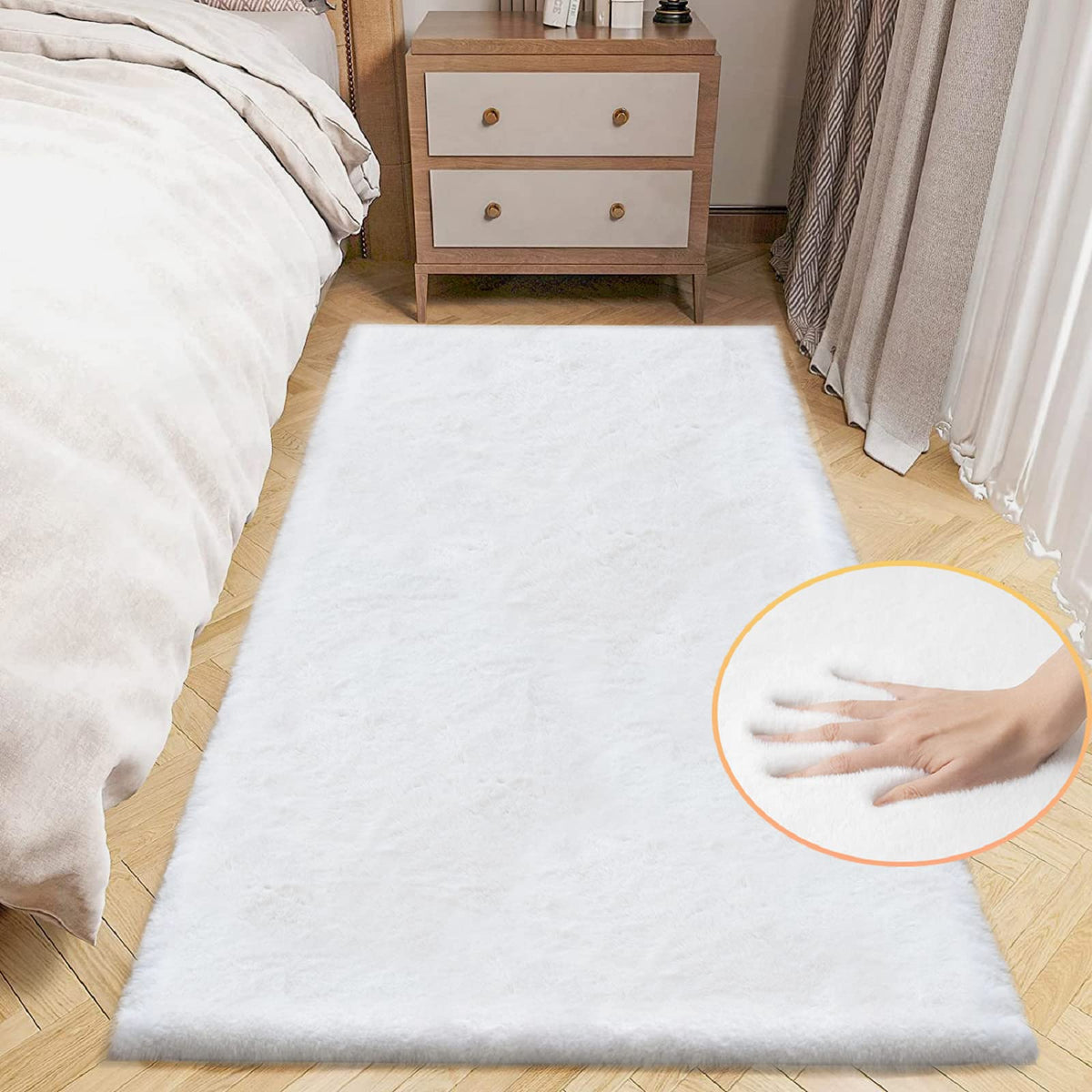 ORINOVA Beige Faux Sheepskin Rabbit Fur Shaggy Rugs for Bedroom Small Shag Washable Fluffy Fur Rug for Living Room Rug 2x3 Nursery Rectange Rugs