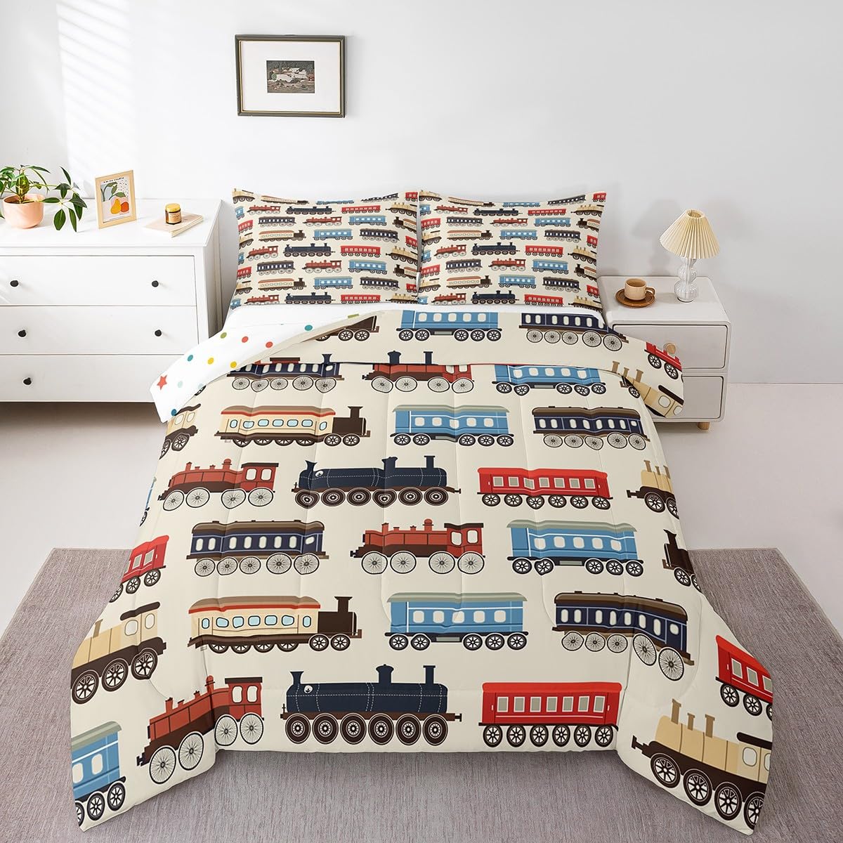 Erosebridal Cartoon Train Comforter Set Twin Kids Bedding for Boys Girls