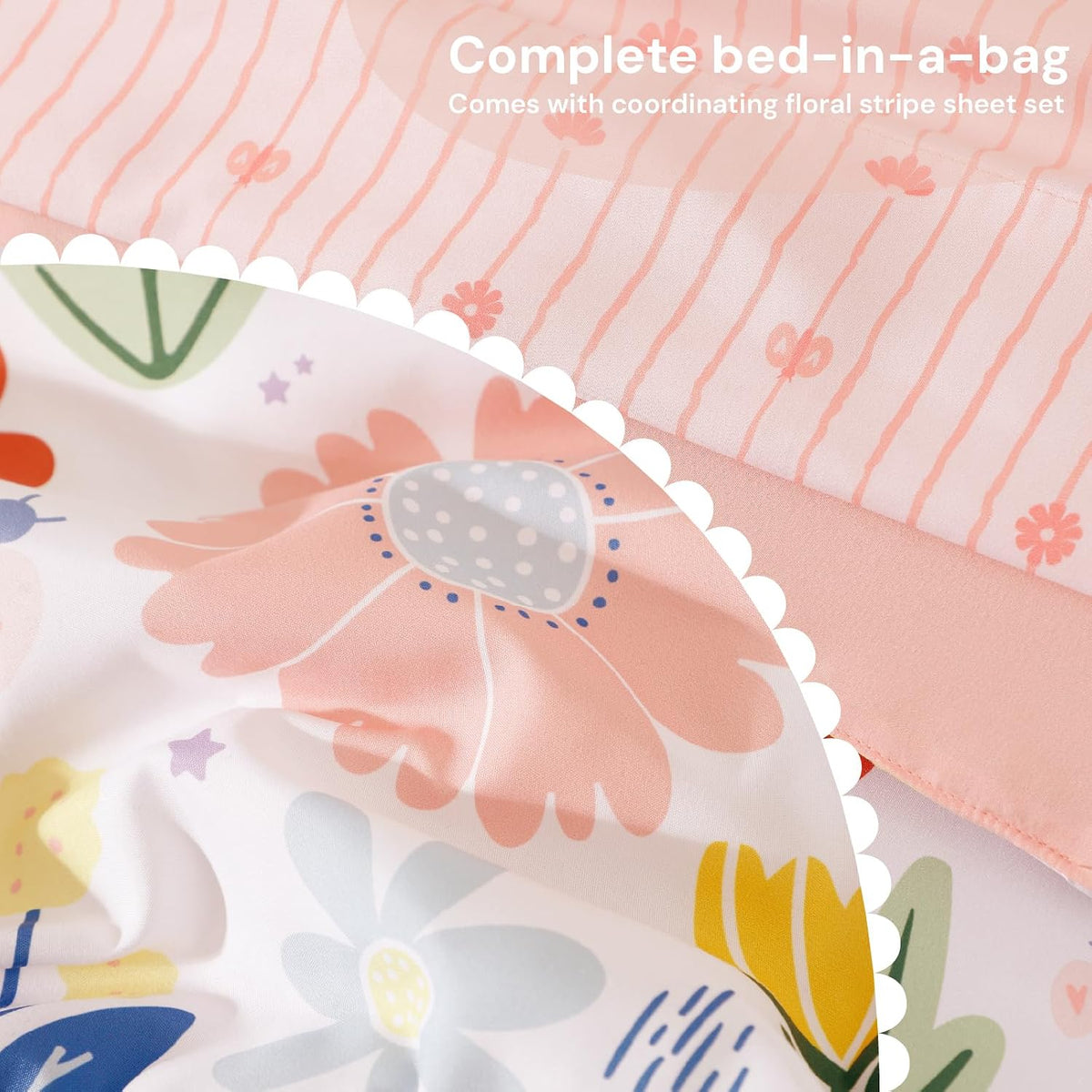 Twin XL Comforter Set for Girls - 5 Pieces Pink Floral Bed in a Bag