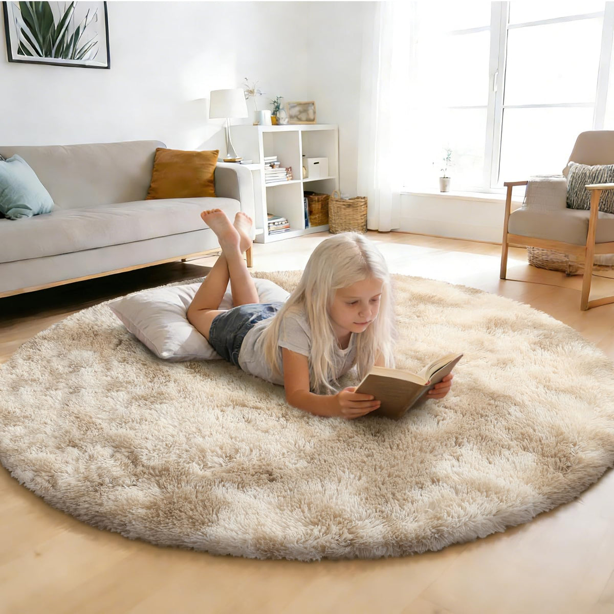 5x8 Shag Area Rug for Bedroom,Grey and Black Fluffy Rugs for Living Room