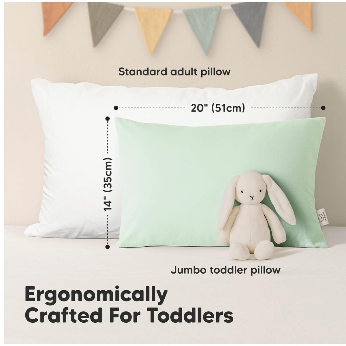 KeaBabies 2pk Toddler Pillows 2 Year Old to 5,14x20 Kids Pillow(Soft White)