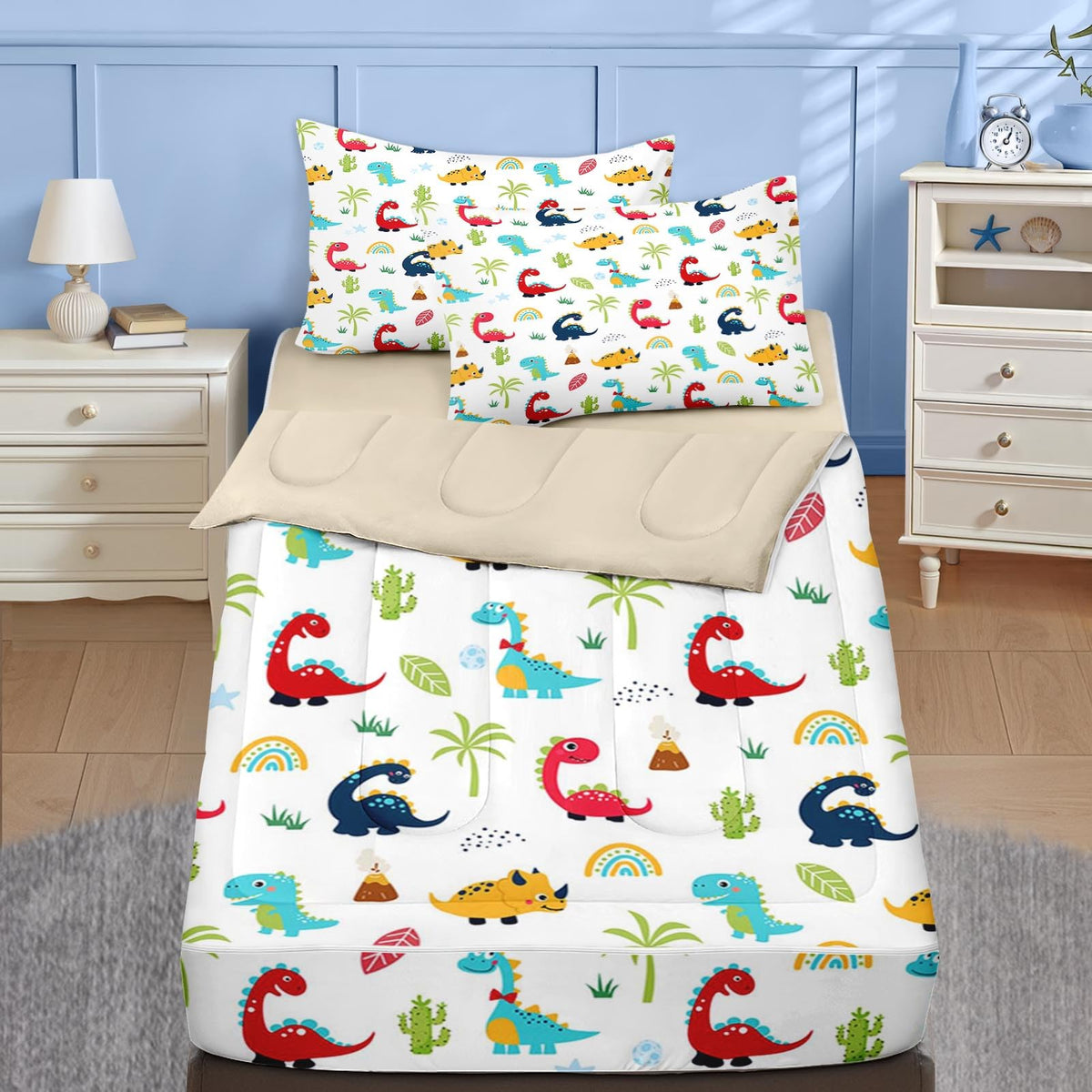 Nesker Dinosaur Twin Zipper Bedding for Boys, 3-Piece-All-in-one